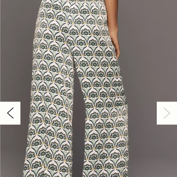 Anthropologie Saria Green Blue Yellow Floral Patterned Wide Leg Pants Size LT - Picture 4 of 5